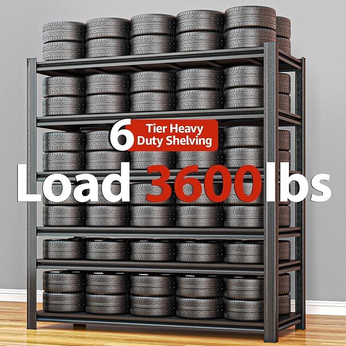 84" H x 55.12" W 6 Tier Metal Garage Storage Shelves, 3600 LBS Heavy Duty - Image 3