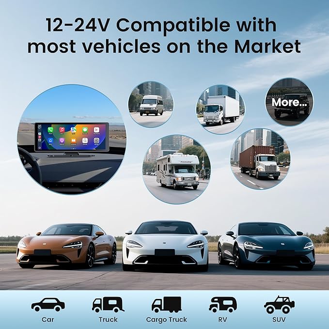 10.26" Carplay Screen for Car, 4K Dash Cam, Portable Tablet for Apple Android - Image 8