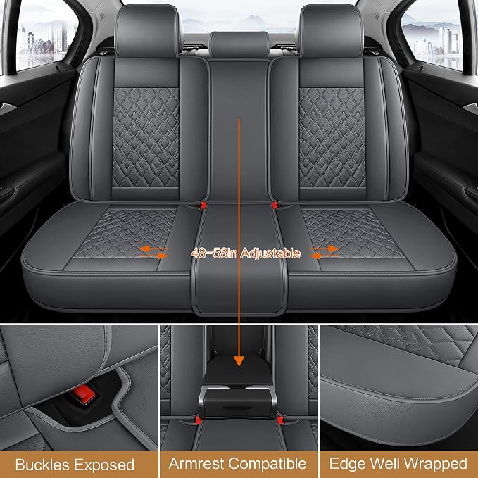 Pariitadin Leather Car Seat Covers Full Set, Waterproof Breathable Faux Leather - Image 3
