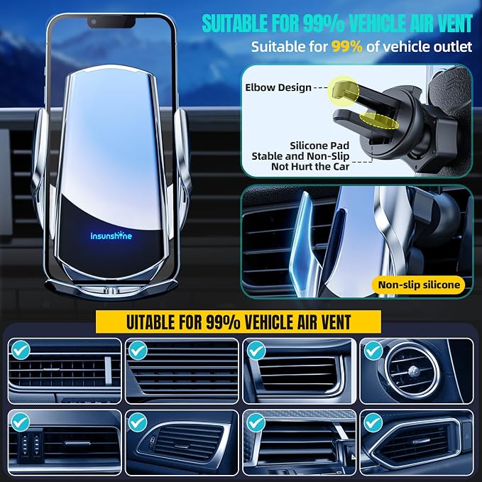 Wireless Car Charger, MAX 15W Fast Charging Auto Clamping, Sensing Phone Holder - Image 6