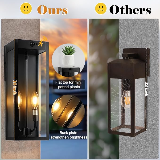 Black Motion Sensor Outdoor Lights 2-Light, 16” Modern Dusk to Dawn Sensor - Image 4