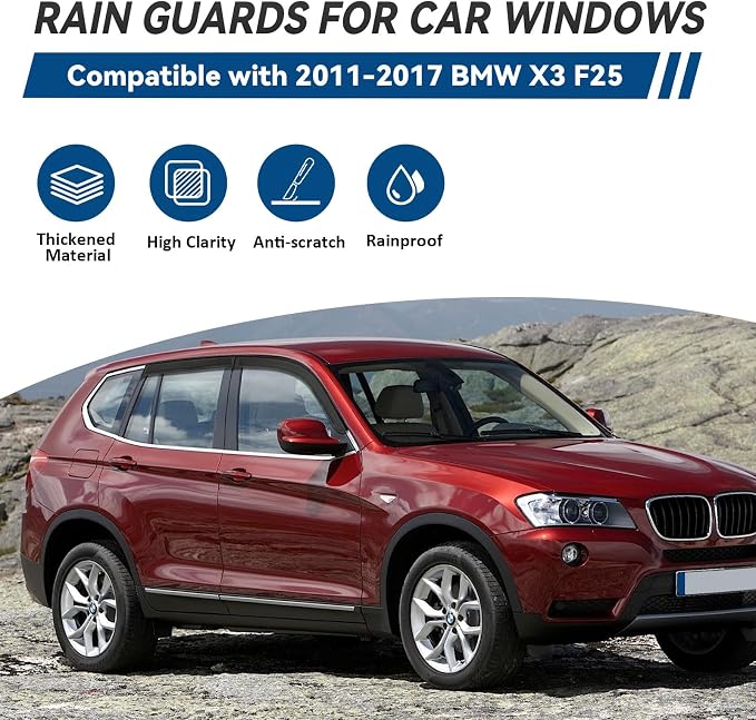 4pcs Front+Rear Smoke Tint Sun/Rain Guard Outside Mount Tape-On Vent Window - Image 2