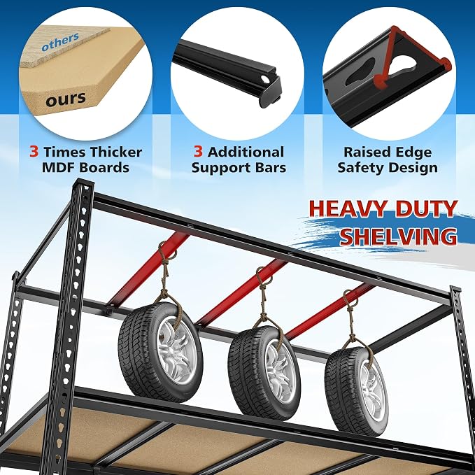 55" W Storage Shelves, 3060LBS Garage Shelving Heavy Duty, 6-Tier Heavy Duty - Image 4