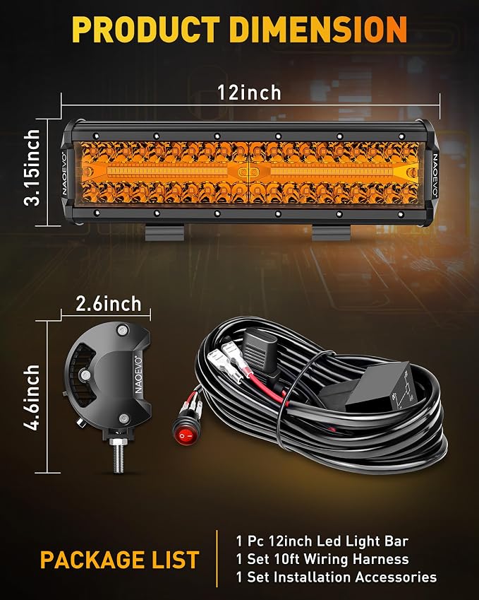 NAOEVO 12 Inch LED Light Bar, 300W 30000LM LED Offroad/Driving/Fog Lights - Image 5