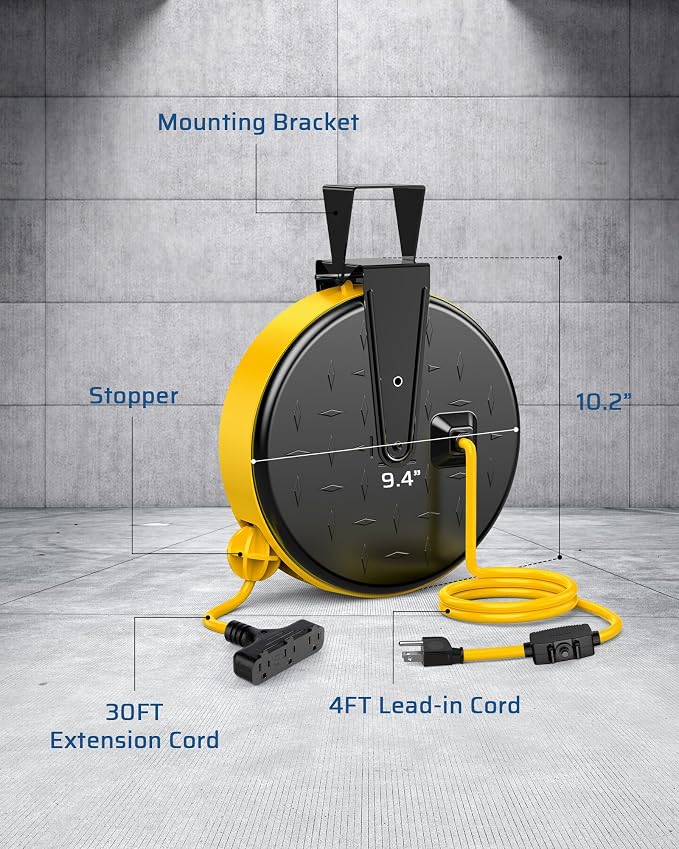 DEWENWILS 30 Ft Retractable Extension Cord Reel, Ceiling/Wall Mount 16/3 Gauge - Image 4