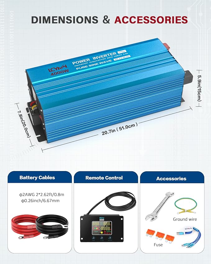 4000 Watt Pure Sine Wave Power Inverter DC 12V to 110/120V AC - Image 7