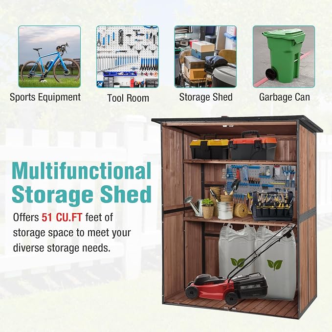 Outdoor Storage Cabinet with Adjustable Shelves, Large Metal Frame Garden Shed - Image 6