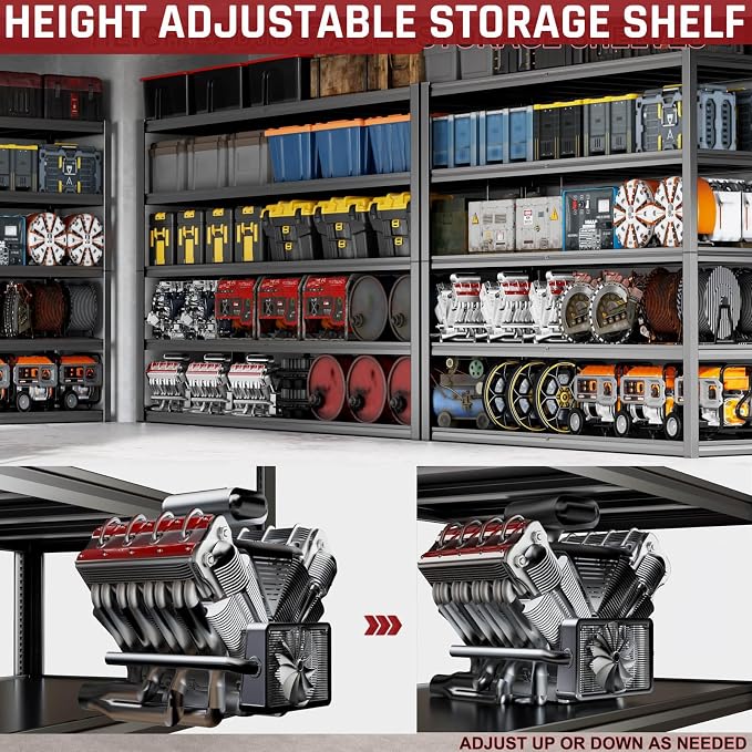 65" W Garage Shelving Heavy Duty, Adjustable 5 Tier Metal Shelves, Commercial - Image 4