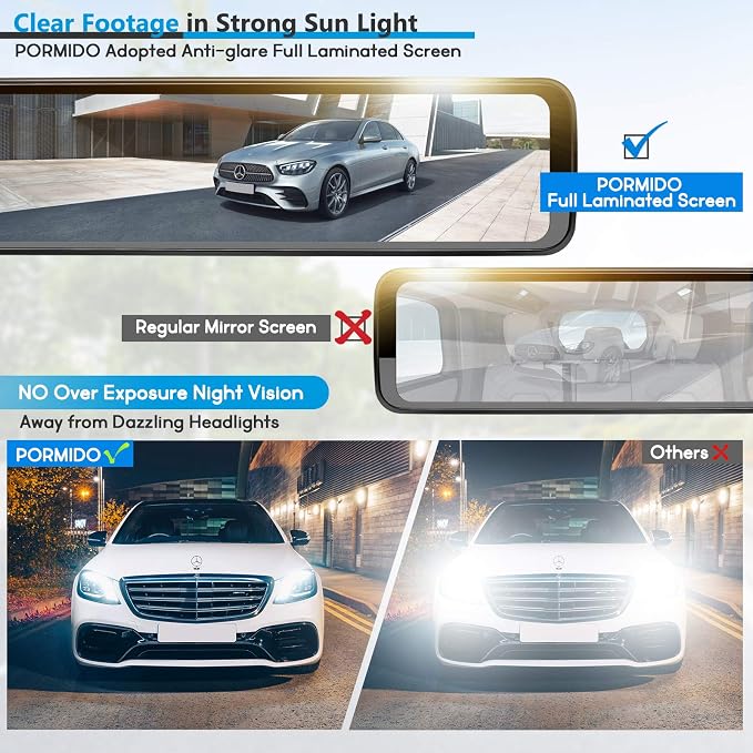 PORMIDO Triple Mirror Dash Cam 12" - Image 5
