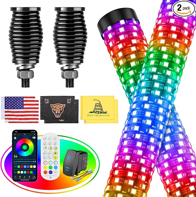 2PCS 1FT Fat Whip Lights for UTV ATV by Ehaho