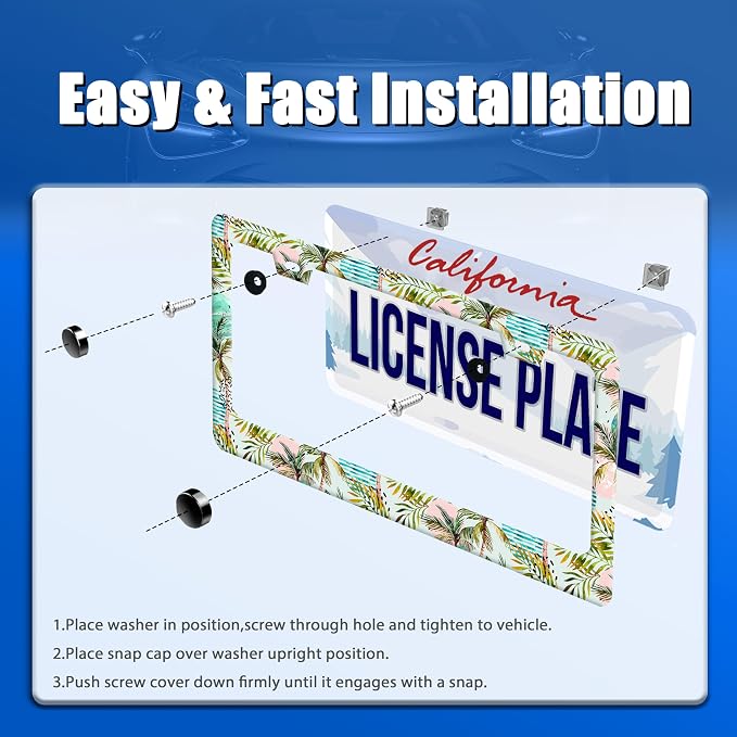 Palm Tree License Plate Frame Colorful Hawaii License Plate Holder Funny Car - Image 3