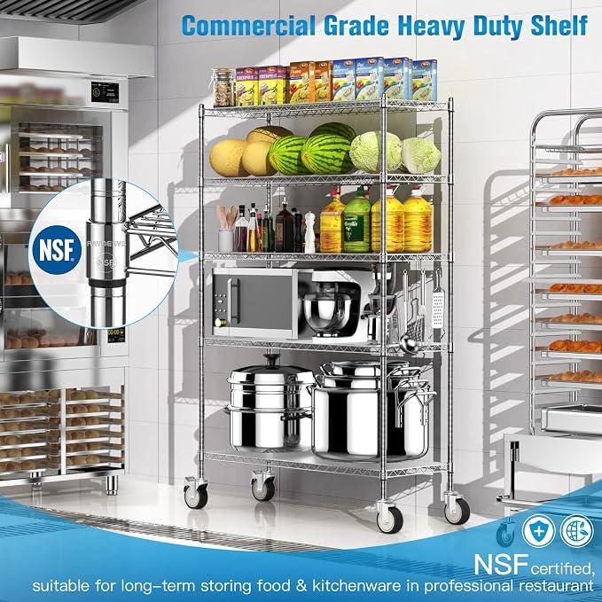Wire Shelving with Wheels, 3000 Lbs Storage Shelves Heavy Duty, - Image 4