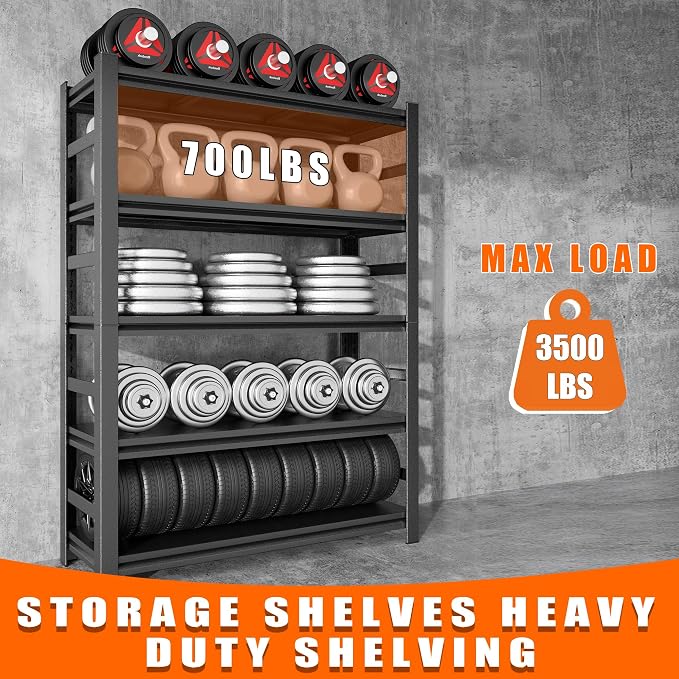 72"H Garage Shelving Heavy Duty Rack, 3500 LBS Large Capacity 5 Tier Adjustable - Image 5
