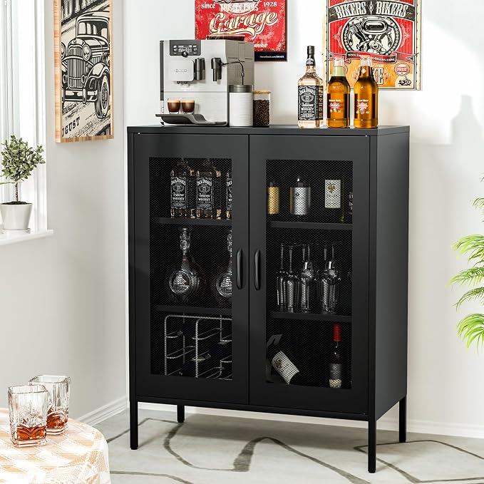Metal Storage Cabinet with Mesh Doors and Shelves, 3-Tier Office Cabinet - Image 5