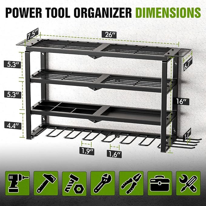 MAXIFFE 4 Layer Power Tool Organizer Wall Mount, Heavy Duty Metal Cordless Tool - Image 6