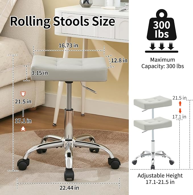 Saddle Stool with Wheels, Swivel Rolling StoolS - Image 2