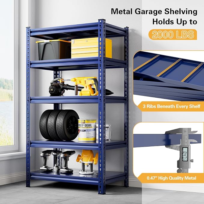 REIBII Garage Shelving 2000 LBS Storage Shelves Heavy Duty Metal Shelving Unit - Image 4