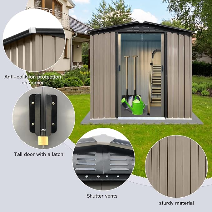 4 x 6 FT Metal Garden Shed, Outdoor Storage Shed - Image 4