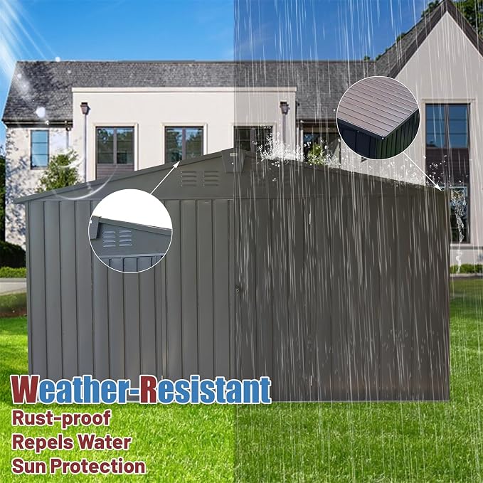 IKERY Large Galvanized Steel Storage Shed 11' x 9' - Image 4