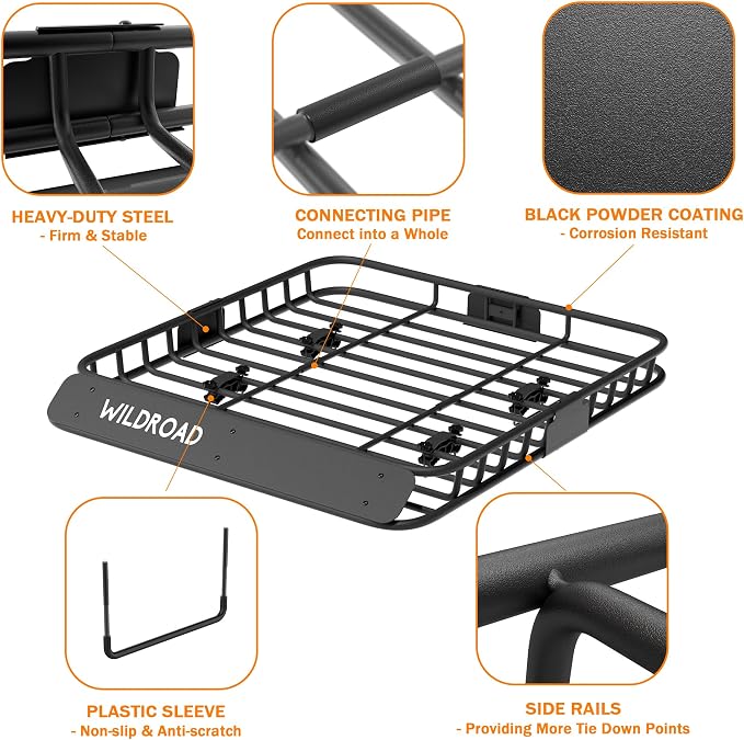 WILDROAD Roof Rack Cargo Basket, Upgraded 4” Fence Car Roof Basket - Image 3