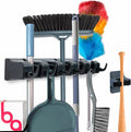 Combo 5 Slot Broom Holder w/ 1 Self Adhesive Mop Gripper No-Drilling, Wall by BerryAve