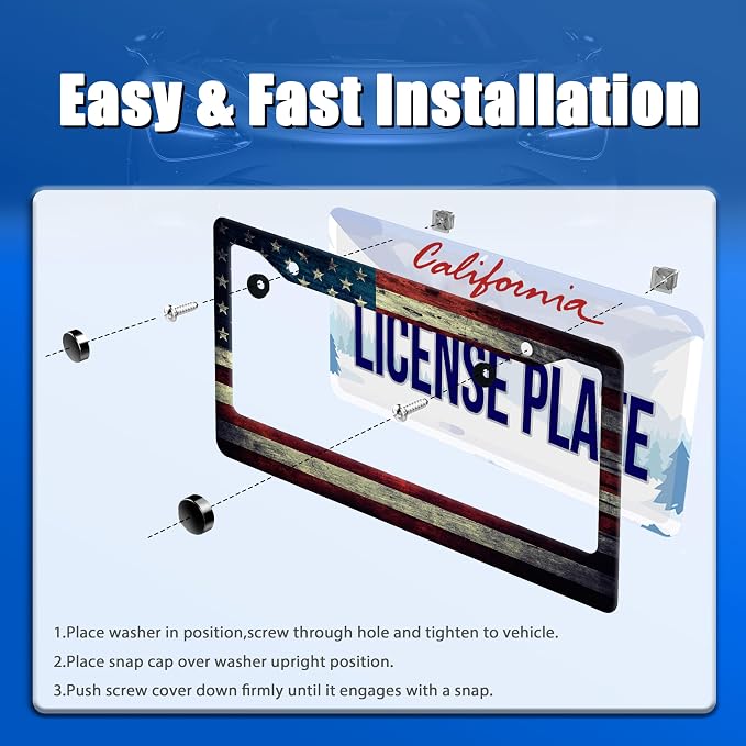 American Flag License Plate Frame Vintage USA Flag License Plate Stainless - Image 3