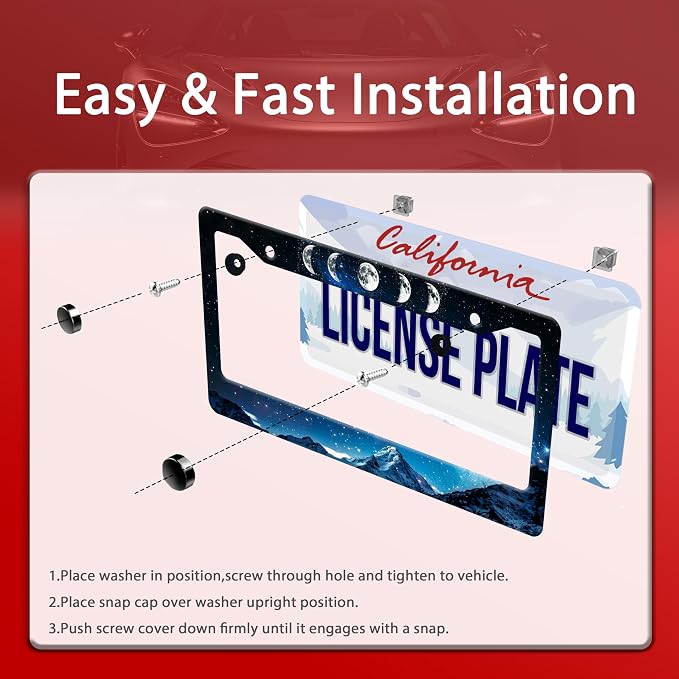 Personalized License Plate Frame Moon Phase Mountains Stainless Steel Accessory - Image 4