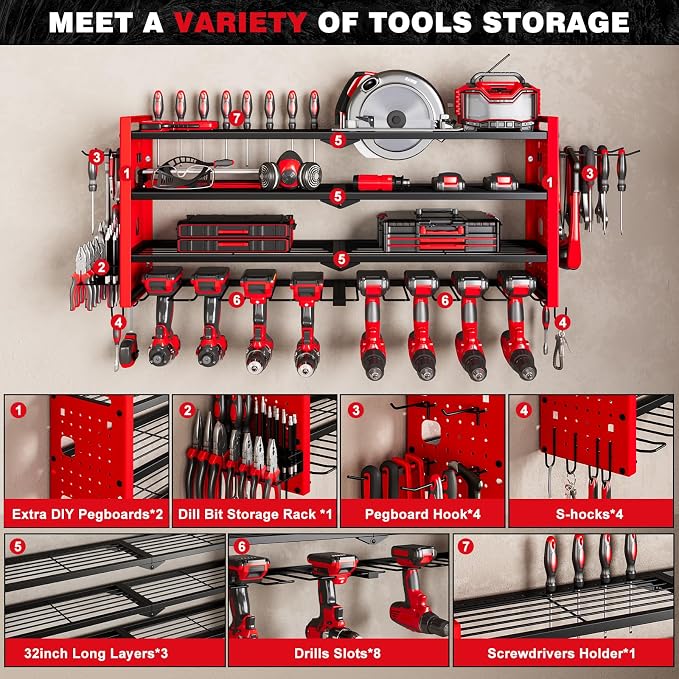 Power Tool Organizer Wall Mount, Cordless Drill Organizer, 4 Layers Large - Image 3