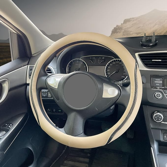 Car Steering Wheel Cover Beige, 14.5-15 inch Steering Wheel Covers - Image 3