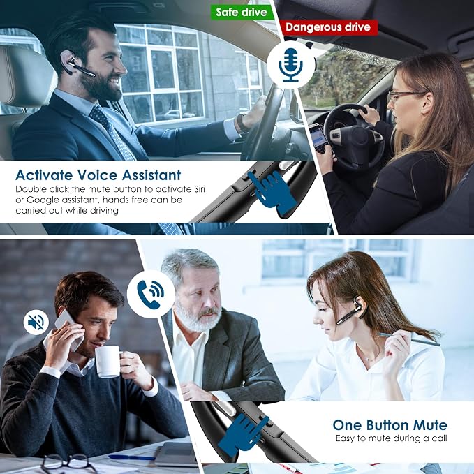 Bluetooth Headset, Wireless Bluetooth Earpiece V5.0 Hands-Free Earphones - Image 5