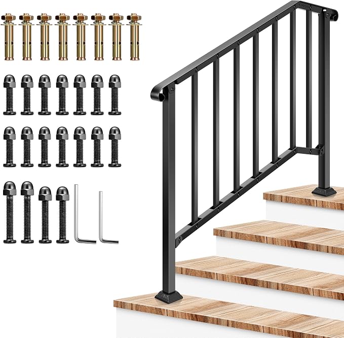 VIVOSUN Outdoor Handrail, 4 Step Stair Handrail, Wrought Mattle Iron Stair by VIVOSUN