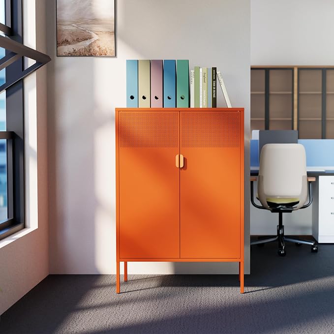 2 Mesh Door Metal Cabinet with Adjustable Shelves, Metal Storage Cabinet - Image 7