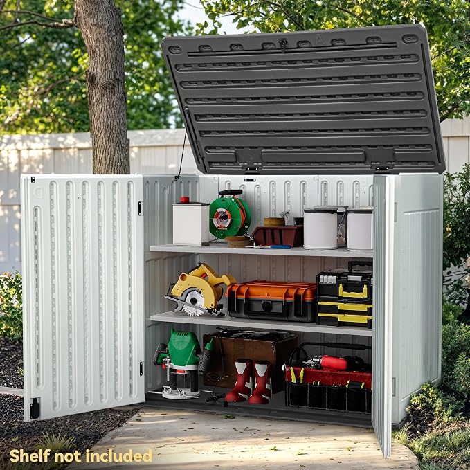 DWVO 47 cu ft Spacious Horizontal Storage Unit, Outdoor Resin Tool Locker - Image 2