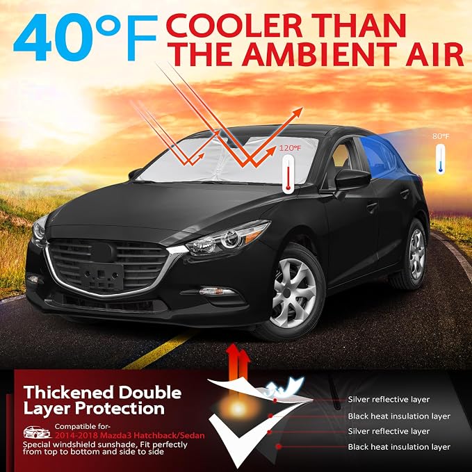 KAYZT Windshield Sun Shade for 2014-2018 Mazda 3 Hatchback Sedan Foldable - Image 2