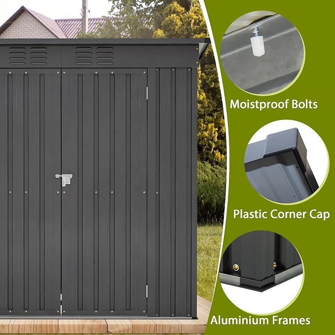 4x6 ft Metal Shed Outdoor Storage Shed, Metal Steel Utility Tool Shed Storage - Image 6