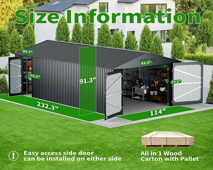 10x20 FT Upgrade Outdoor Storage Shed, Metal Garage Shed - Image 3