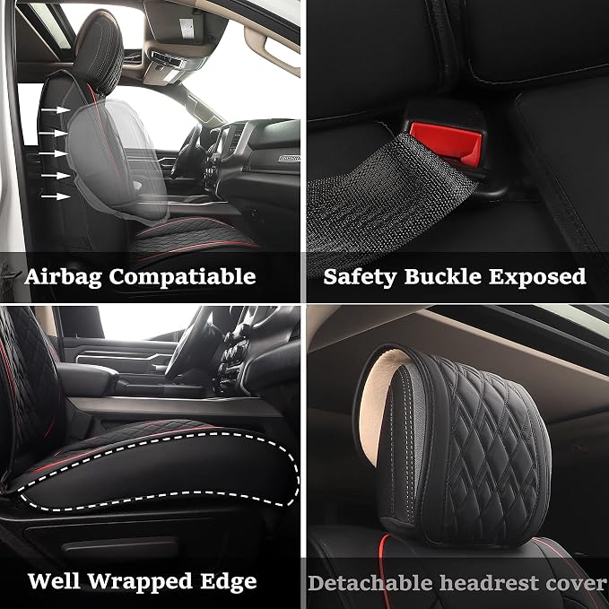 JOJOBAY Car Seat Covers for Dodge Ram 2 Pcs Front, Fit Ram 2009-2025 - Image 4