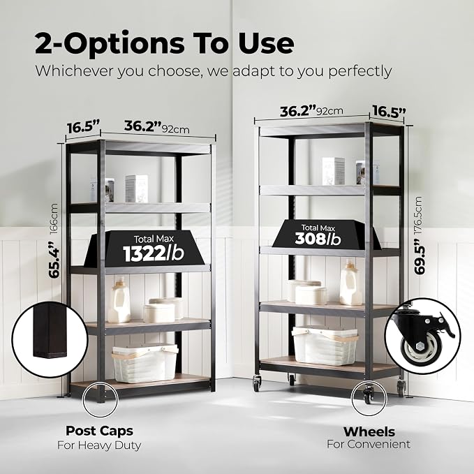 HOMEDANT House 5-Tier Metal Rolling Cart Shelf Rack Casters Heavy Duty - Image 2
