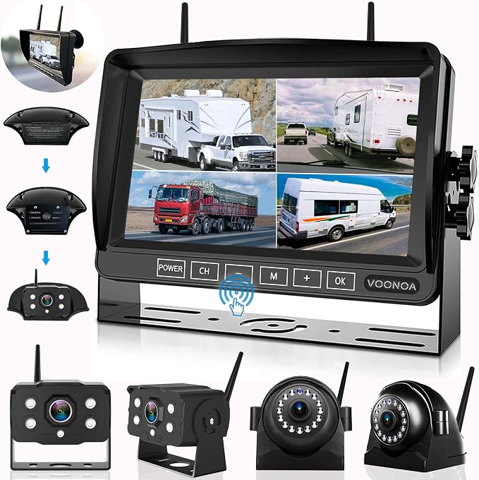 1080P Wireless RV Camera System, IP69 Waterproof Night Vision Backup Camera by VOONOA