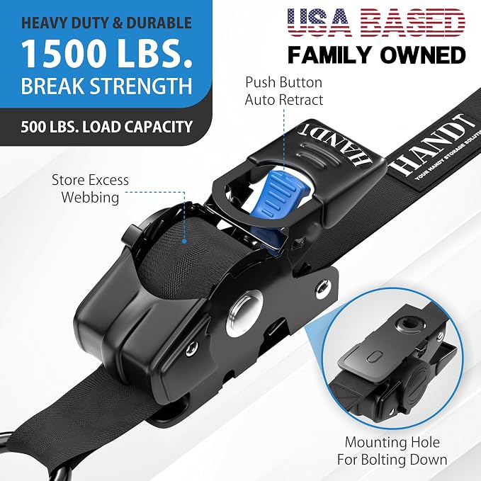 HandT USA Based Retractable Ratchet Straps 1in x 6ft - Image 2