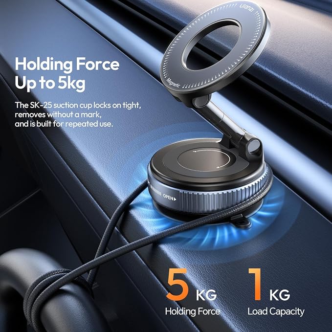 ULANZI SK-25 Car Phone Holder for Magsafe, Vacuum Suction Cup Magnetic Phone - Image 2
