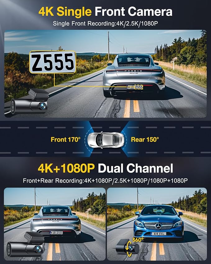 GKU Dash Cam Front and Rear Camera, 5.8GHz WiFi & GPS Dash Camera - Image 3