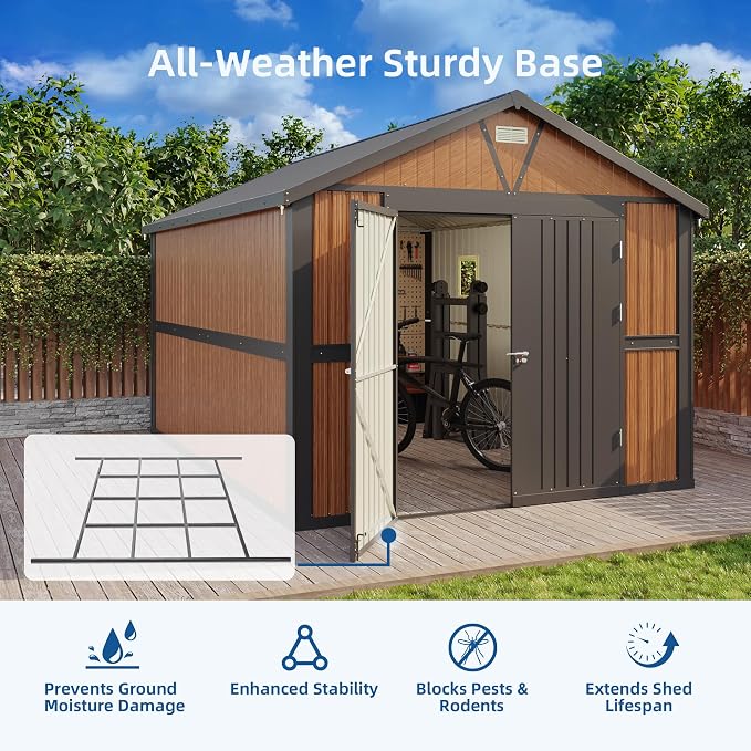 10x12FT Outdoor Storage Shed, Metal Garden Shed - Image 3