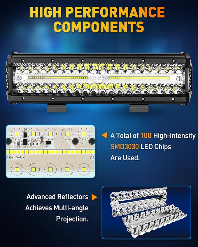 NAOEVO 12 Inch LED Light Bar, 300W 30000LM LED Offroad/Driving/Fog Lights - Image 4