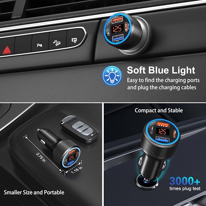 USB C Car Charger 3 Pack, Costyle 65W 4 Port Car Power Adapter - Image 4