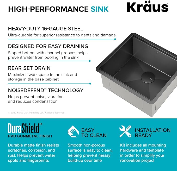 KRAUS Kore 21 Inch Undermount Workstation 16 Gauge Stainless Steel Single Bowl - Image 8