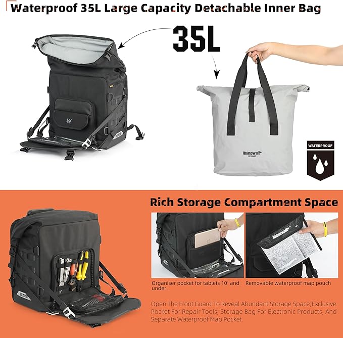 Rhinowalk Motorcycle Saddlebag 35L Waterproof, Quick Release Motorbike Side Bag - Image 3