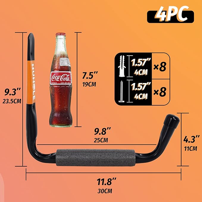 HUHOLE Ladder Hooks for Garage Wall, Wall Mount Ladder Brackets - Image 2