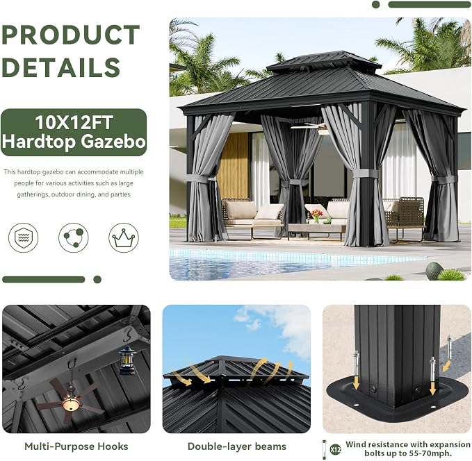 Aoxun 10' X 12' Hardtop Gazebo - Image 5