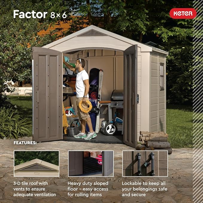 Keter Factor Large Resin Outdoor Storage Shed - Image 4